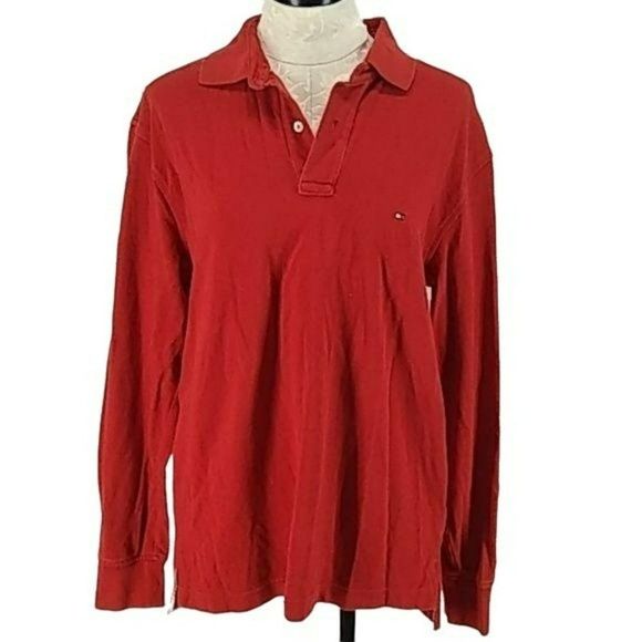 Tommy Hilfiger 2005 Men's Cotton Long Sleeve Pull Over Red Polo Shirt Size Mediu - Picture 1 of 7